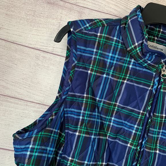 Croft & Borrow Navy Blue and Green Plaid Quilted Vest Full Zip Size L - Picture 12 of 16